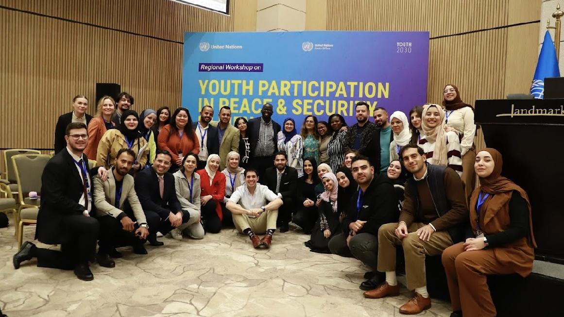 A group photo of youth who attended the Youth, Peace and Security workshop in Amman